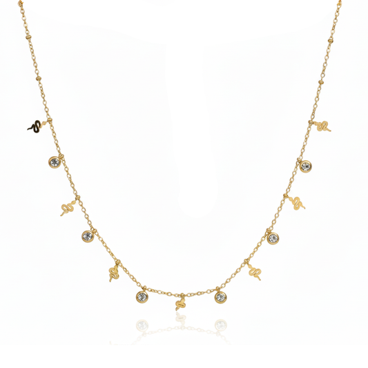 Snake Charm & CZ Drops Necklace