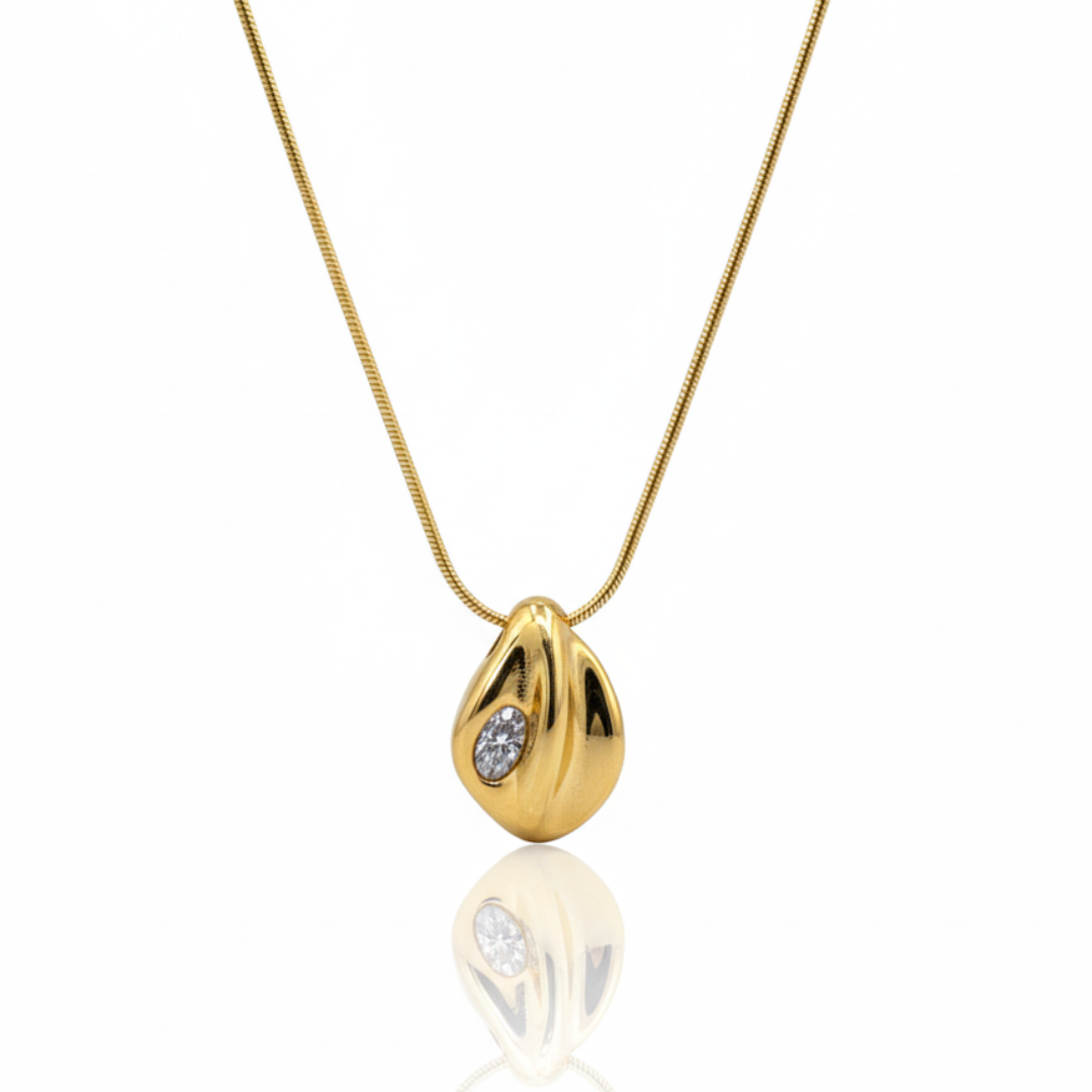 Teardrop Pendant with CZ Stone Necklace