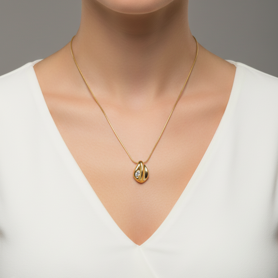 Teardrop Pendant with CZ Stone Necklace