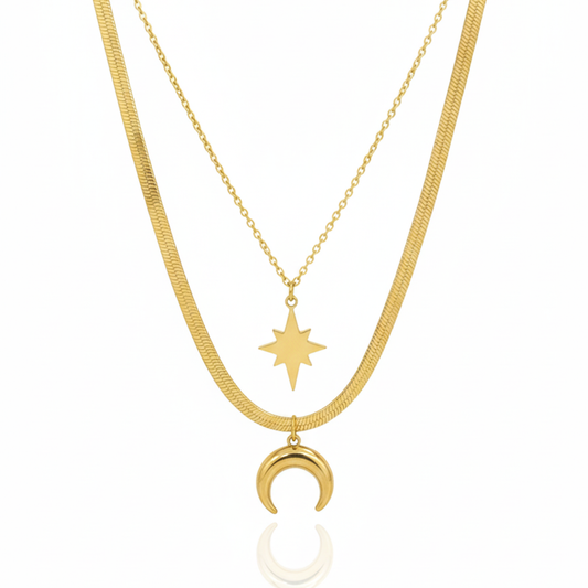 Crescent Moon & Star Layered Necklace