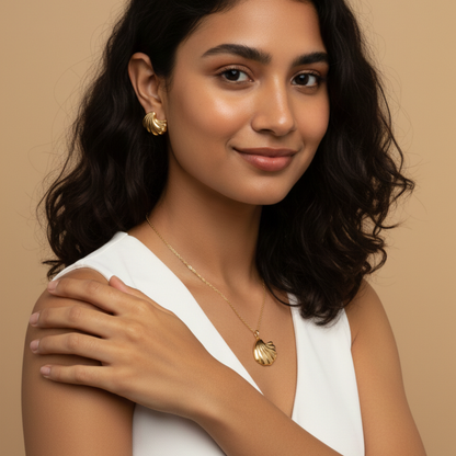 Golden Shell Necklace & Stud Earrings Set