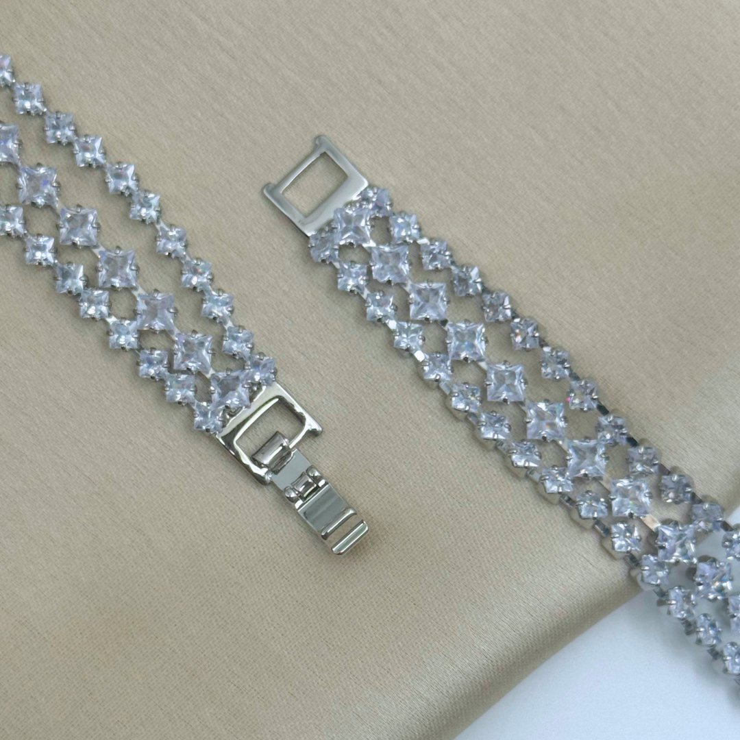 Triple Row Crystal Lattice Bracelet