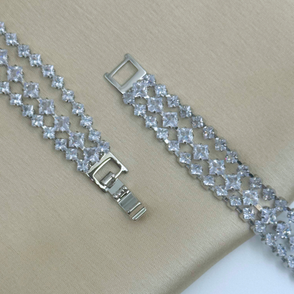 Triple Row Crystal Lattice Bracelet