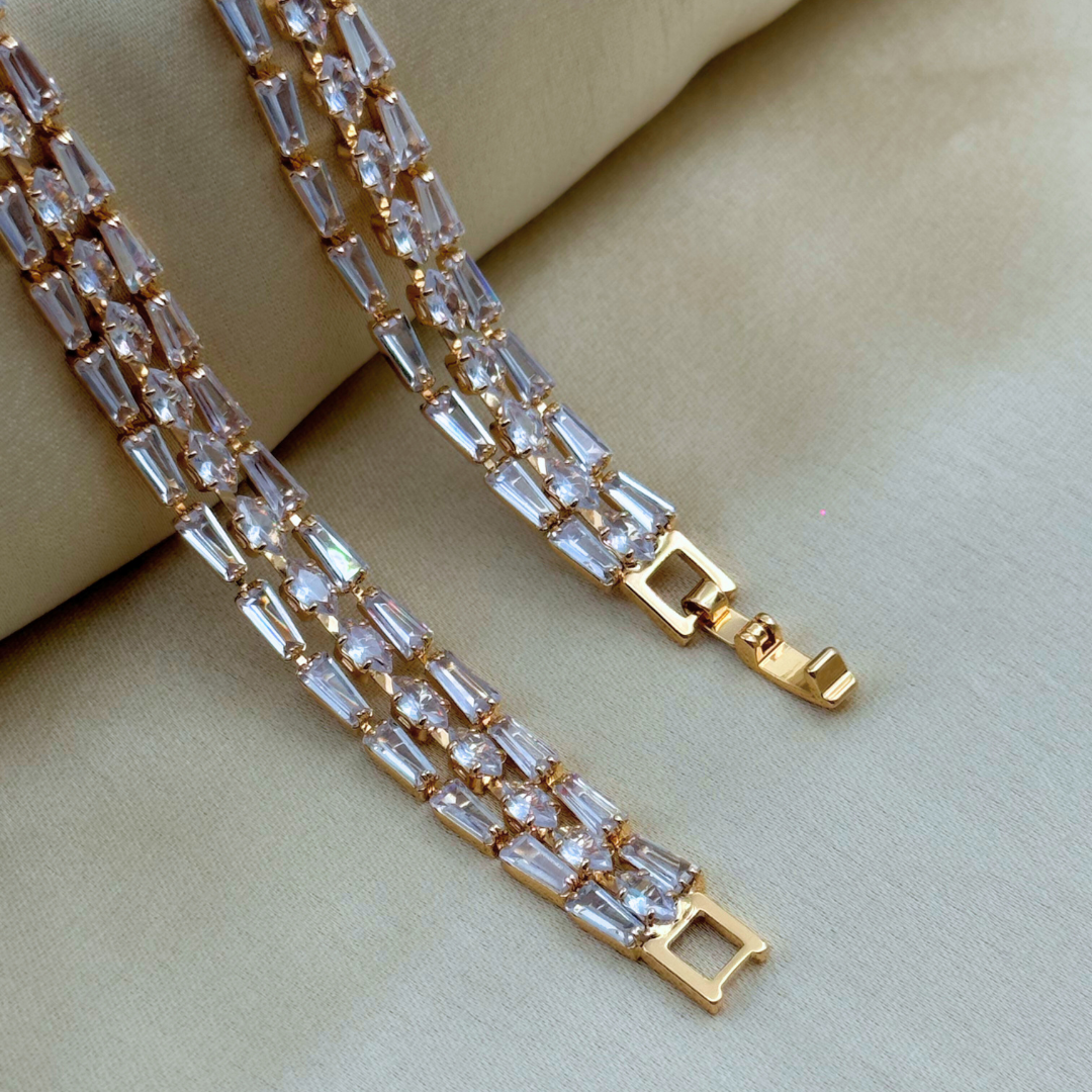 3-Row Baguette Cut Crystal Tennis Bracelet