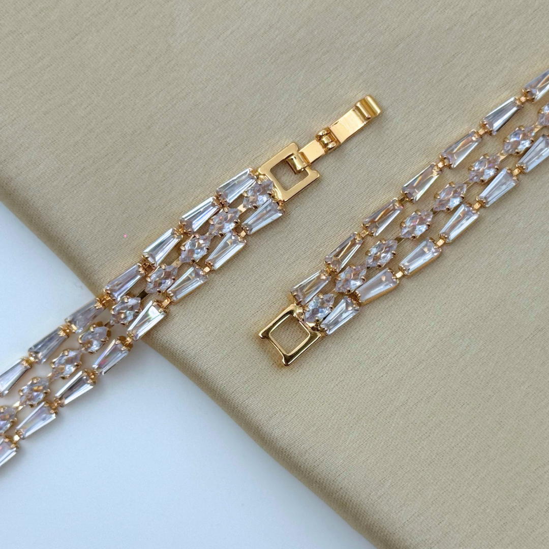 3-Row Baguette Cut Crystal Tennis Bracelet