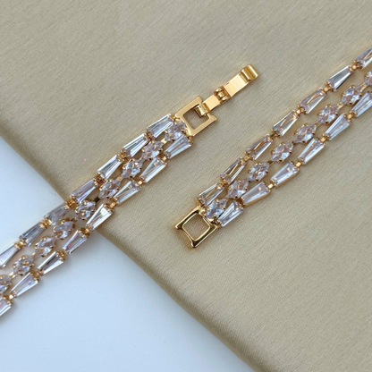3-Row Baguette Cut Crystal Tennis Bracelet