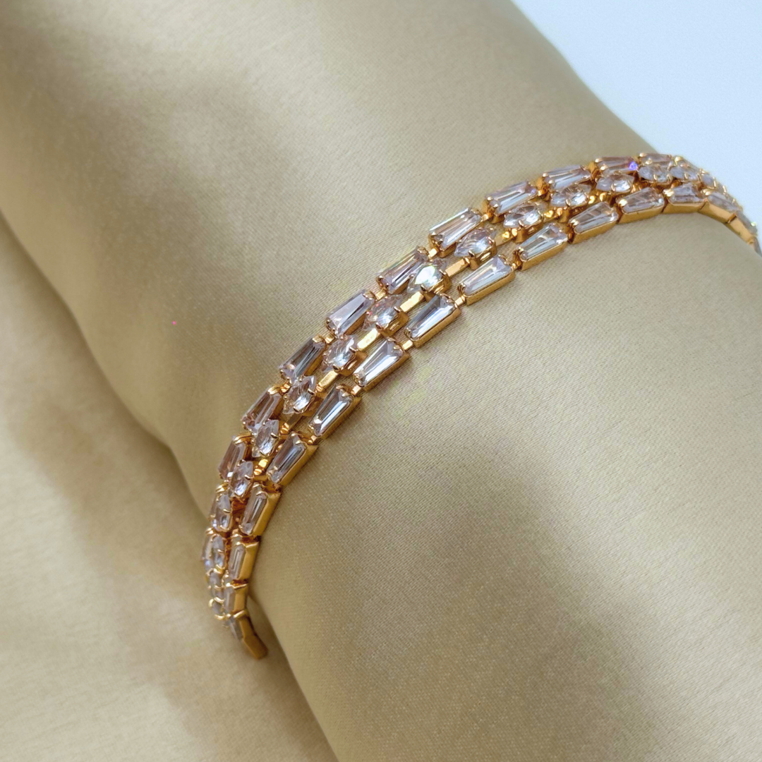 3-Row Baguette Cut Crystal Tennis Bracelet