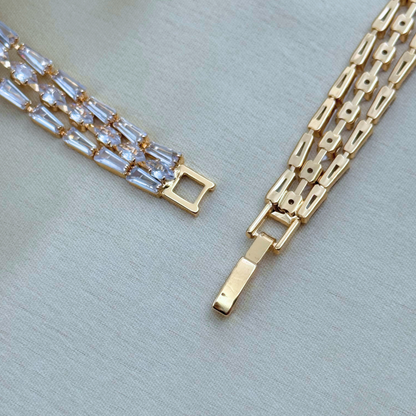 3-Row Baguette Cut Crystal Tennis Bracelet
