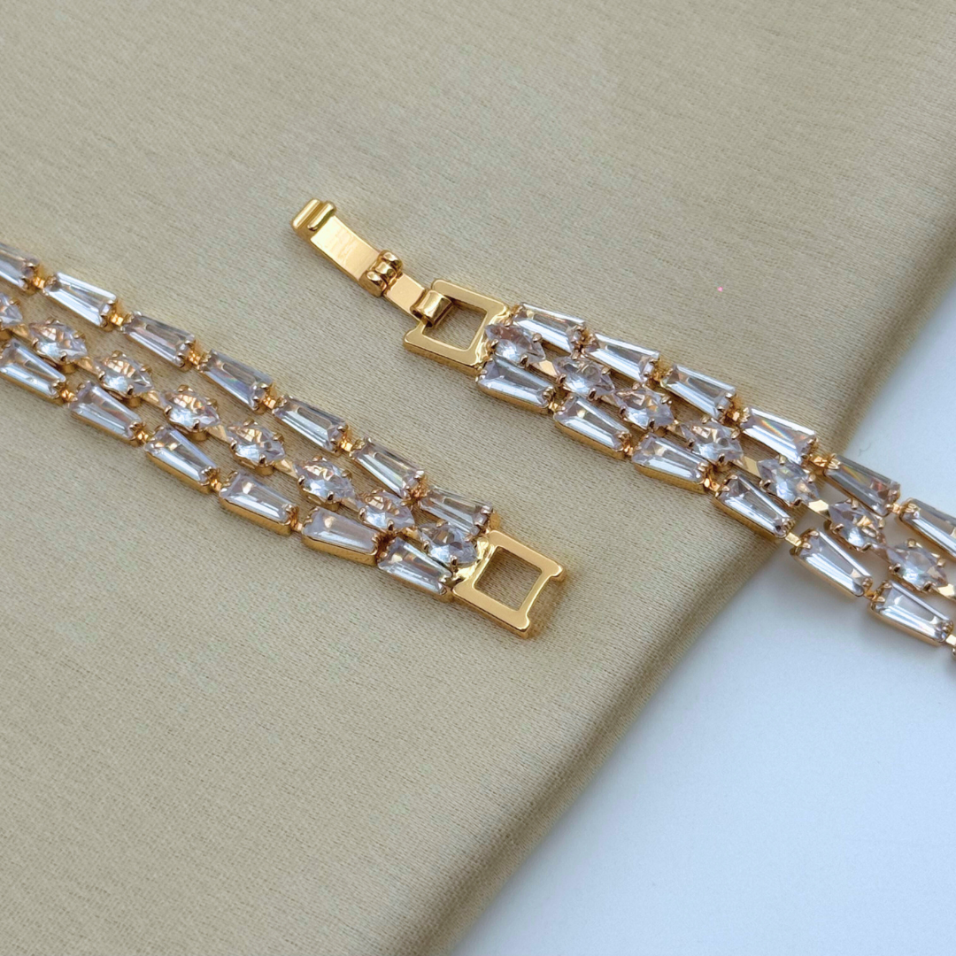 3-Row Baguette Cut Crystal Tennis Bracelet