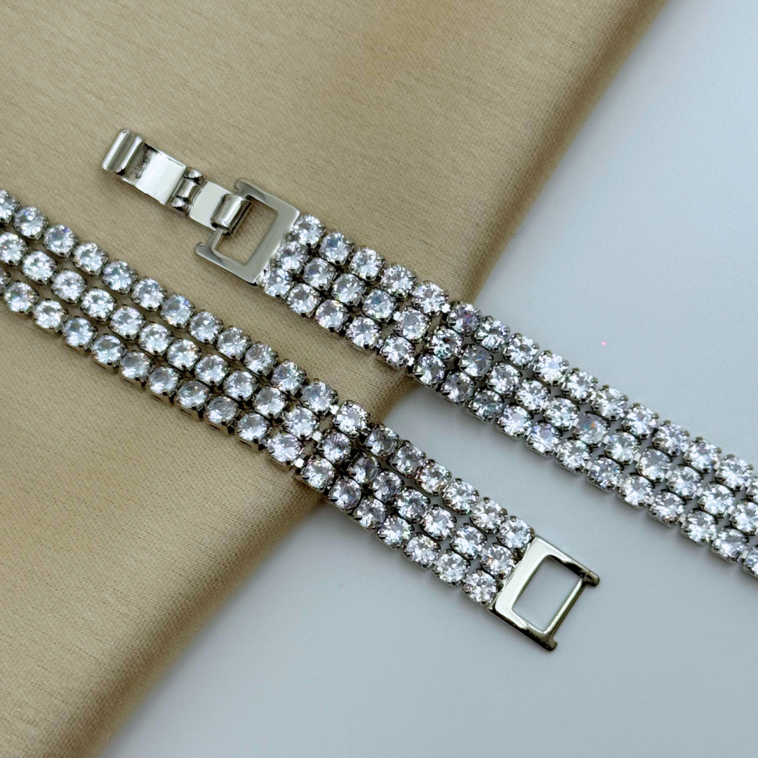 Triple Row Round Cut Crystal Bracelet