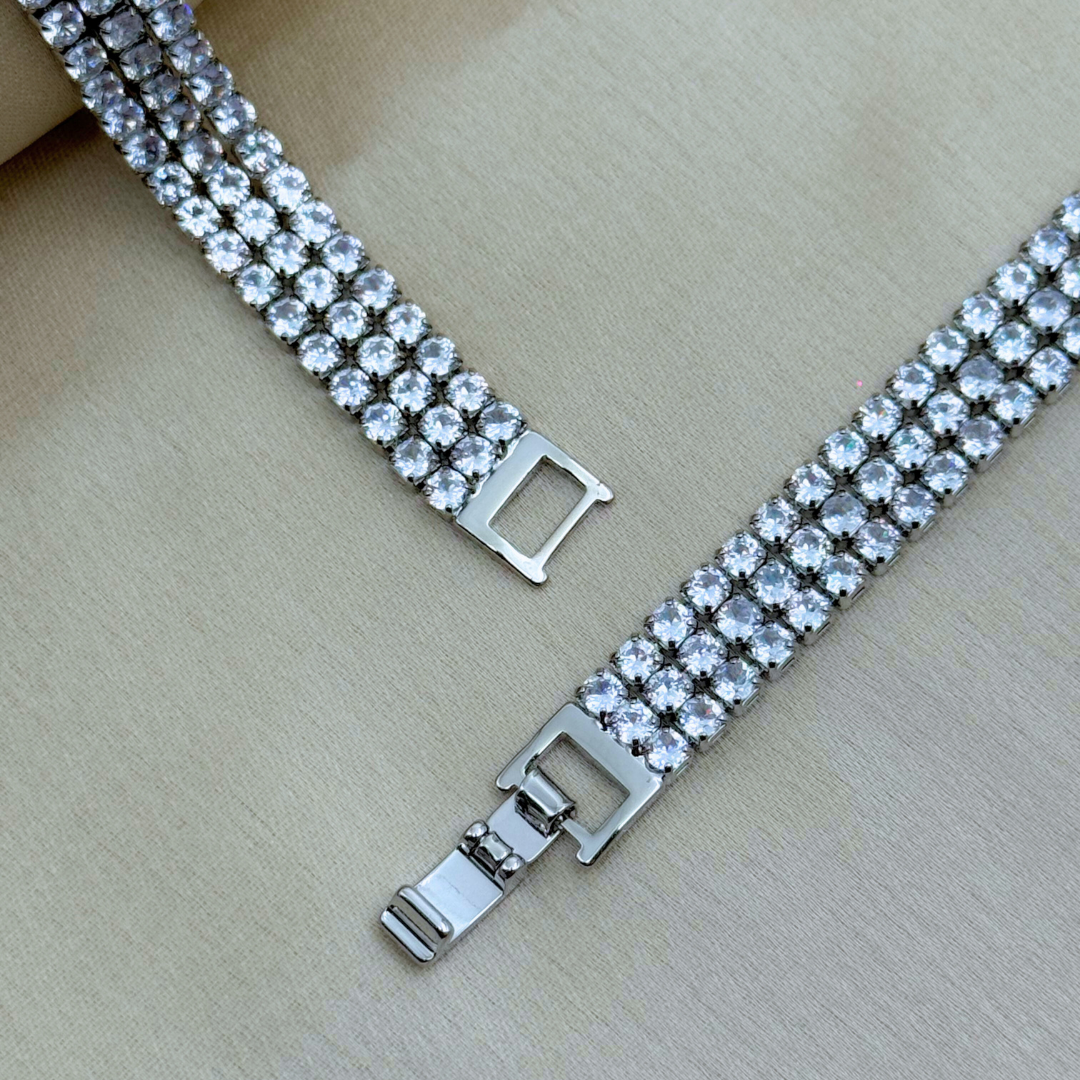 Triple Row Round Cut Crystal Bracelet