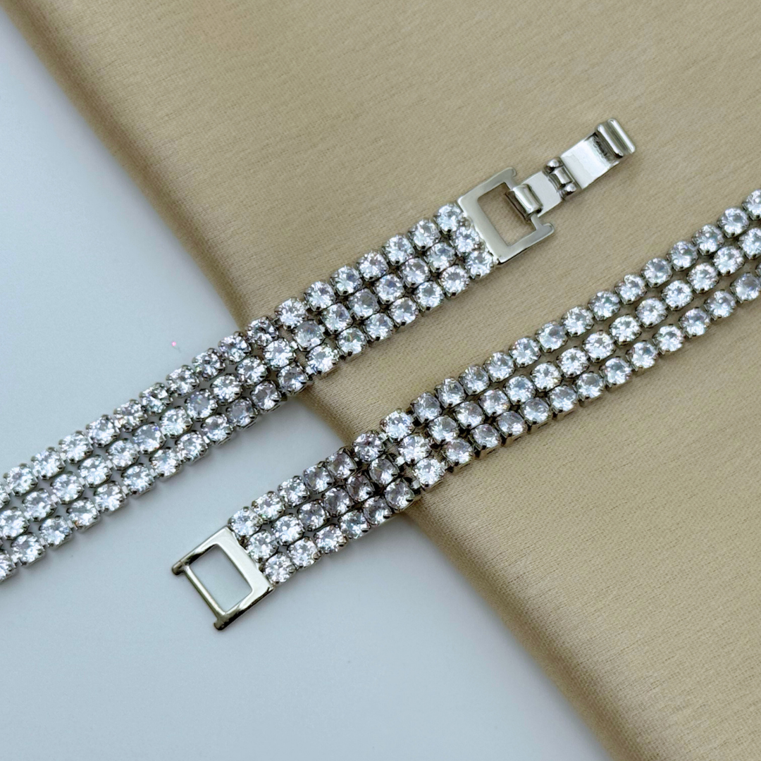 Triple Row Round Cut Crystal Bracelet