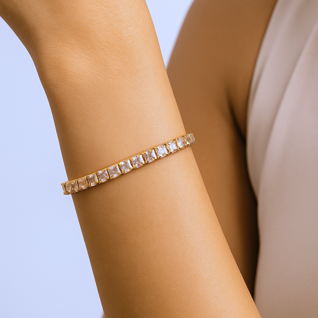 Square Cut Crystal Tennis Bracelet