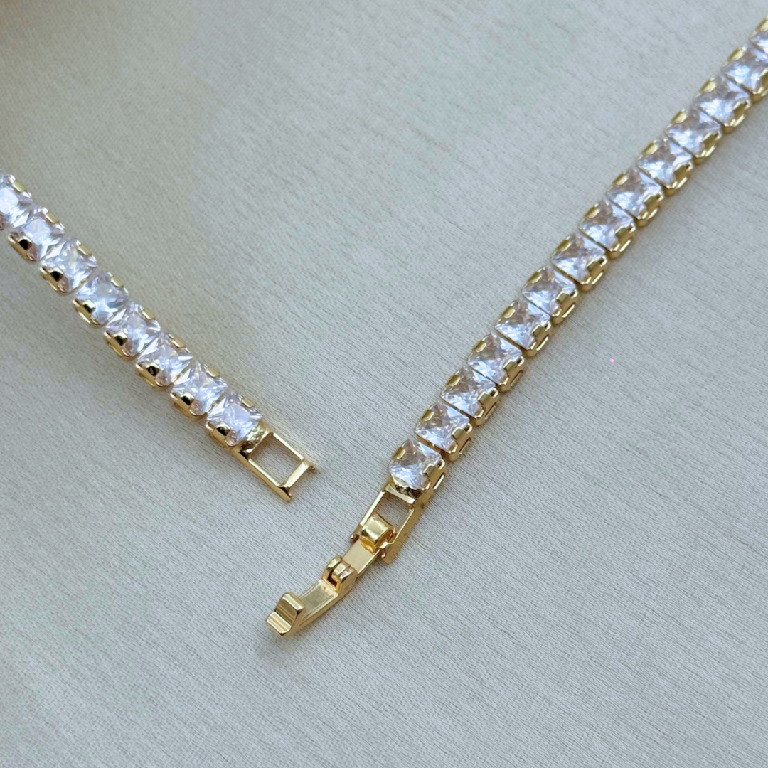 Square Cut Crystal Tennis Bracelet