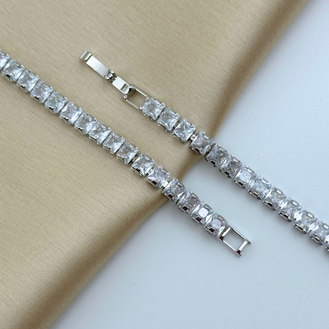 Square Cut Crystal Tennis Bracelet