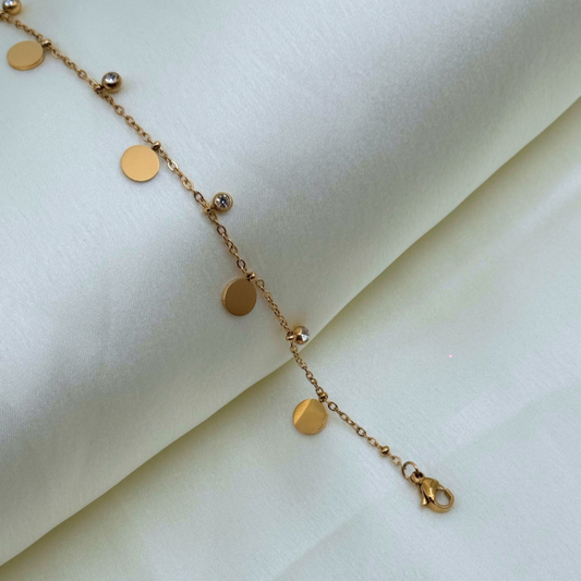 Gold Disc & Crystal Charm Bracelet