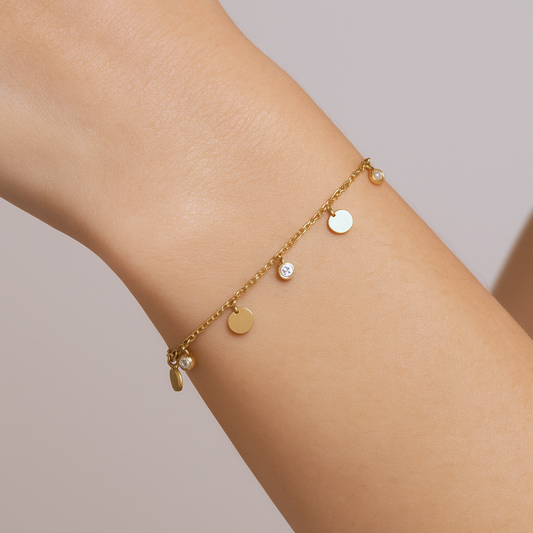 Gold Disc & Crystal Charm Bracelet