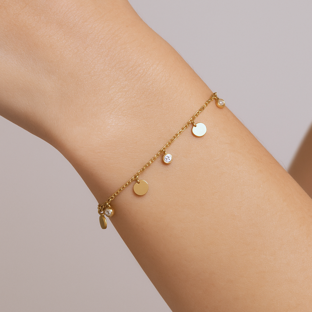 Gold Disc & Crystal Charm Bracelet