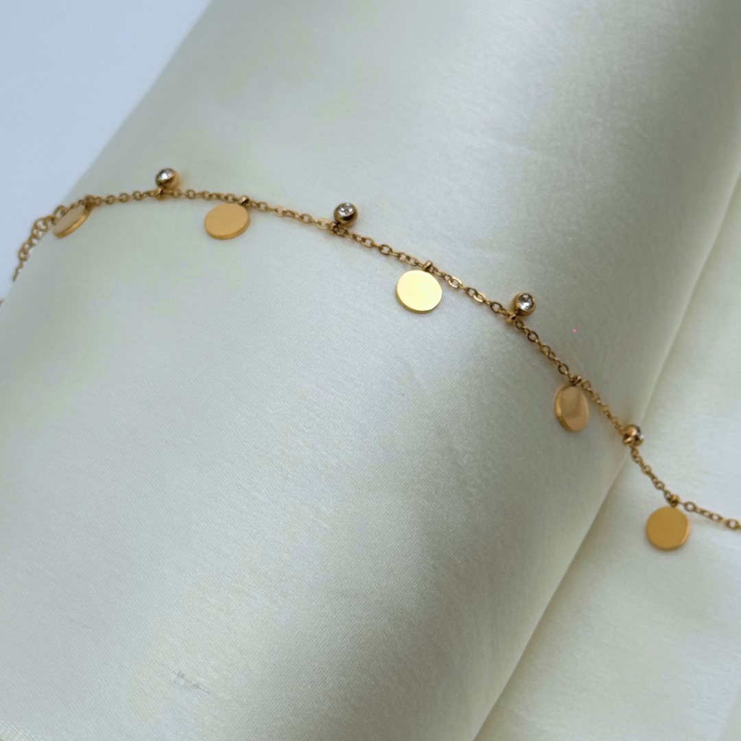 Gold Disc & Crystal Charm Bracelet