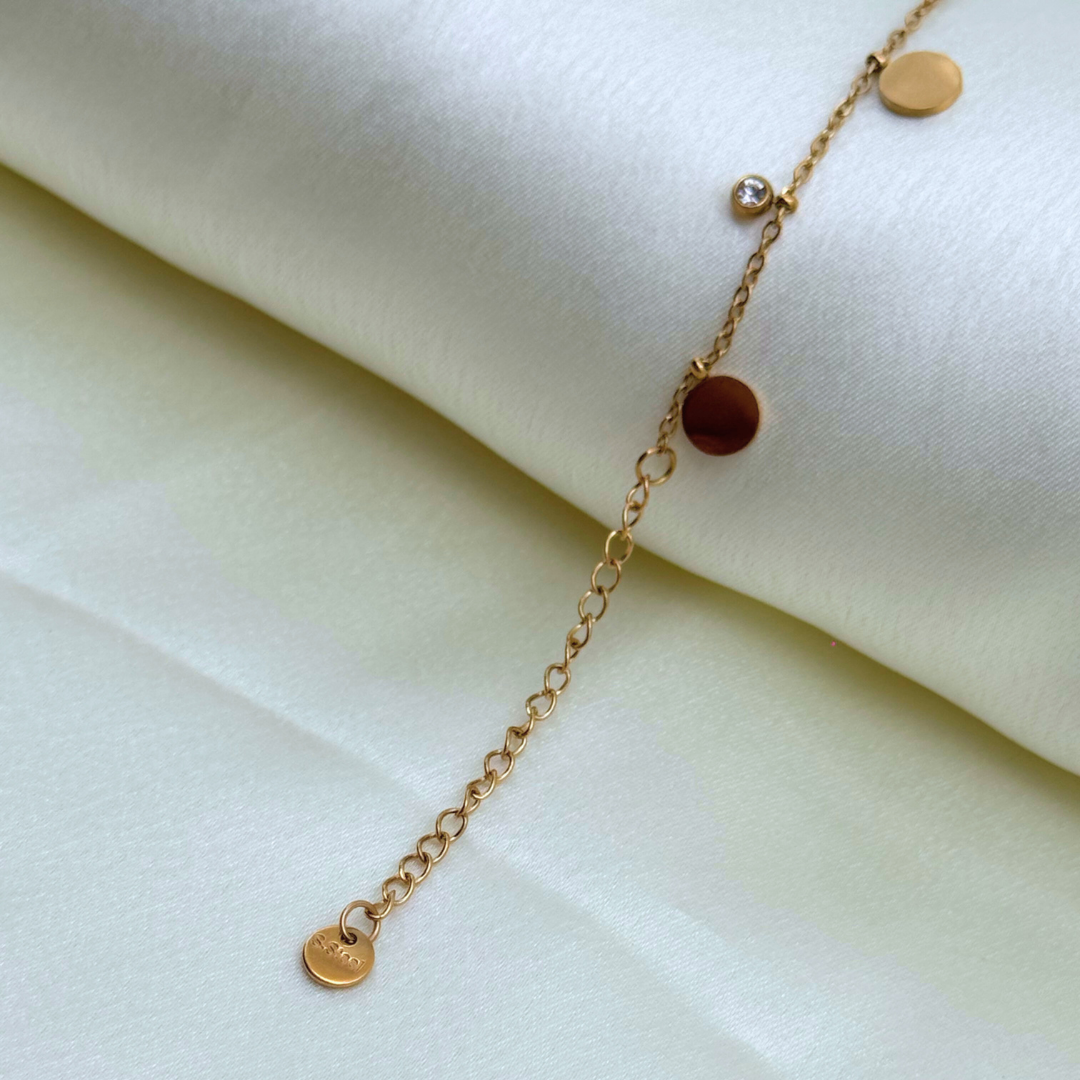 Gold Disc & Crystal Charm Bracelet