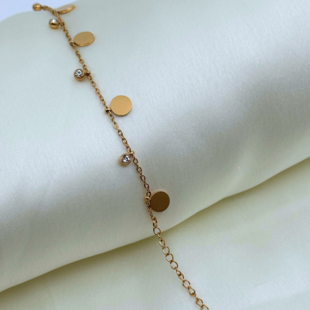 Gold Disc & Crystal Charm Bracelet