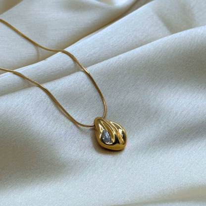 Teardrop Pendant with CZ Stone Necklace