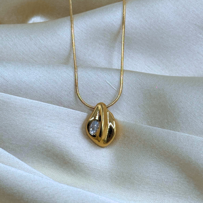 Teardrop Pendant with CZ Stone Necklace