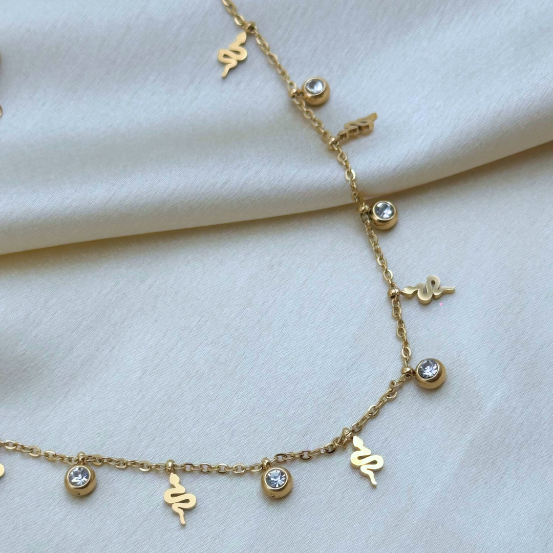 Snake Charm & CZ Drops Necklace