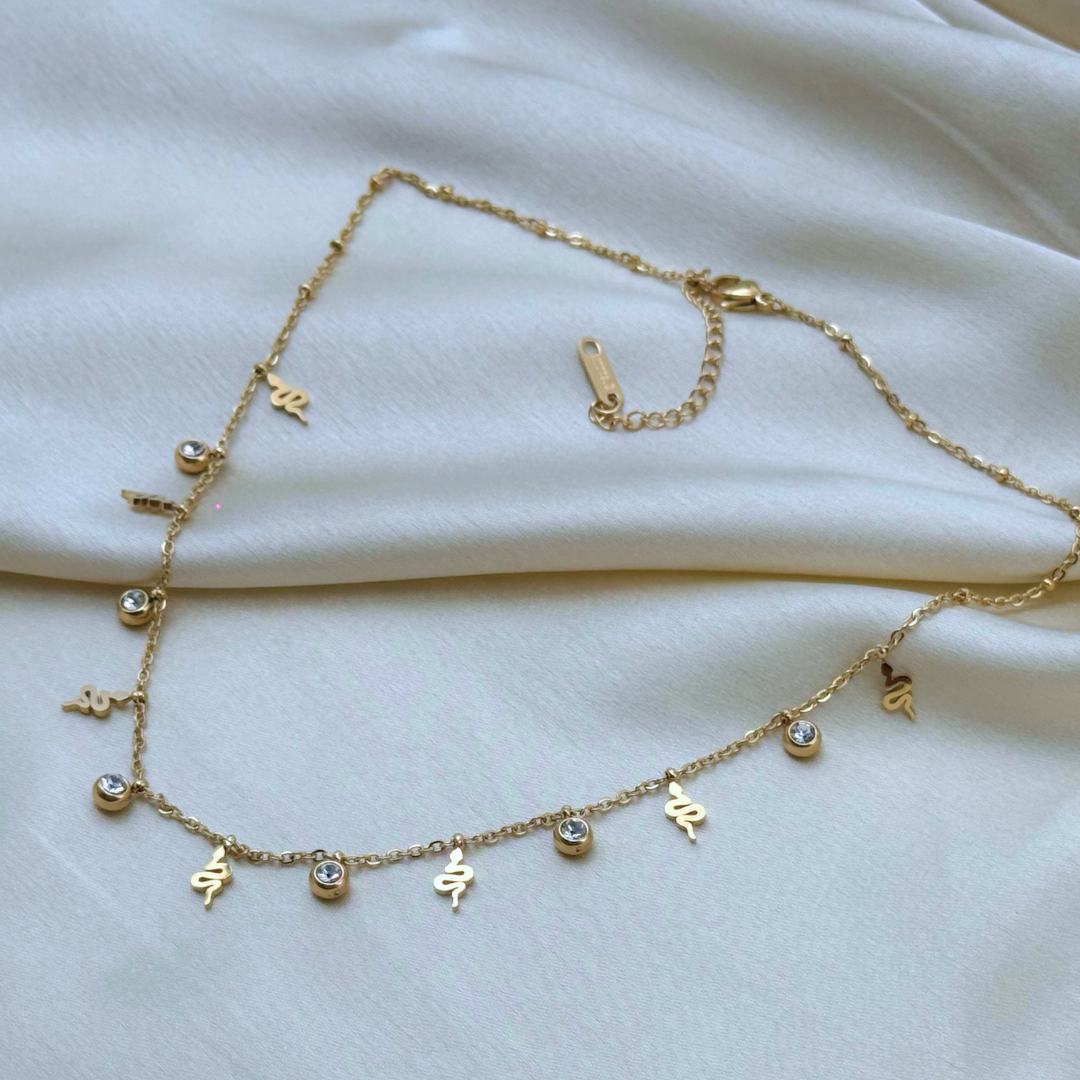 Snake Charm & CZ Drops Necklace