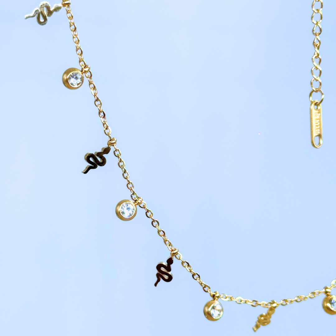 Snake Charm & CZ Drops Necklace