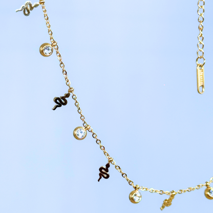 Snake Charm & CZ Drops Necklace