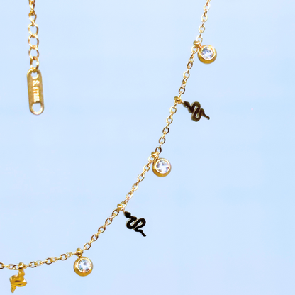 Snake Charm & CZ Drops Necklace