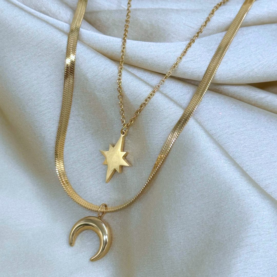 Crescent Moon & Star Layered Necklace