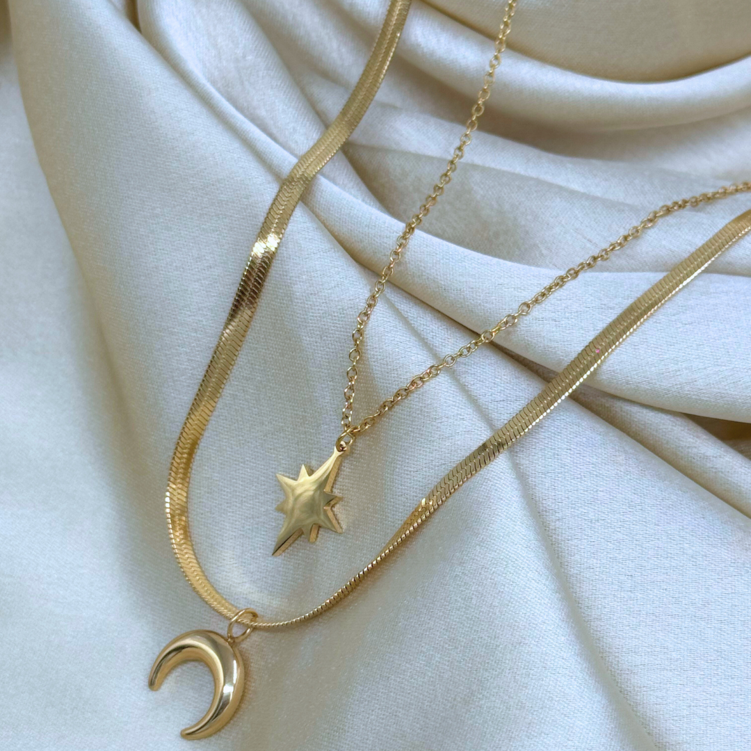 Crescent Moon & Star Layered Necklace