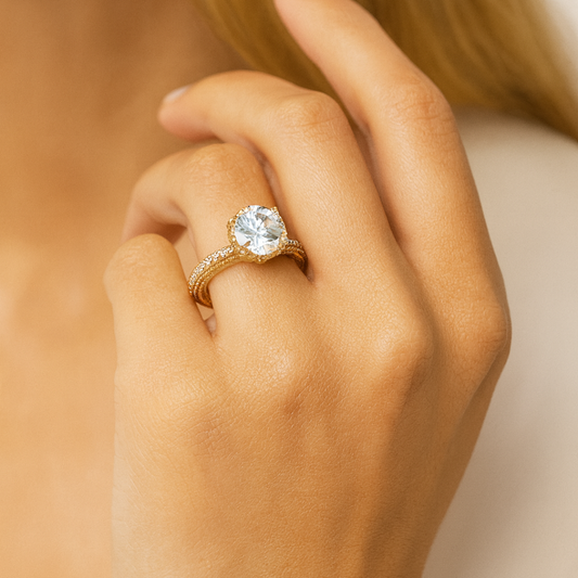Designer Solitaire Pave Band Ring
